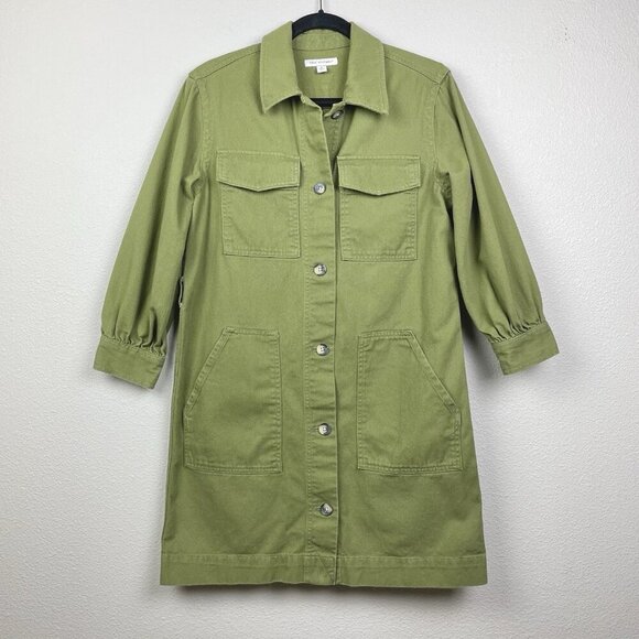Free Assembly Women's Medium Utility Mini Dress 3/4 Sleeves Canvas Button Front - Picture 1 of 16